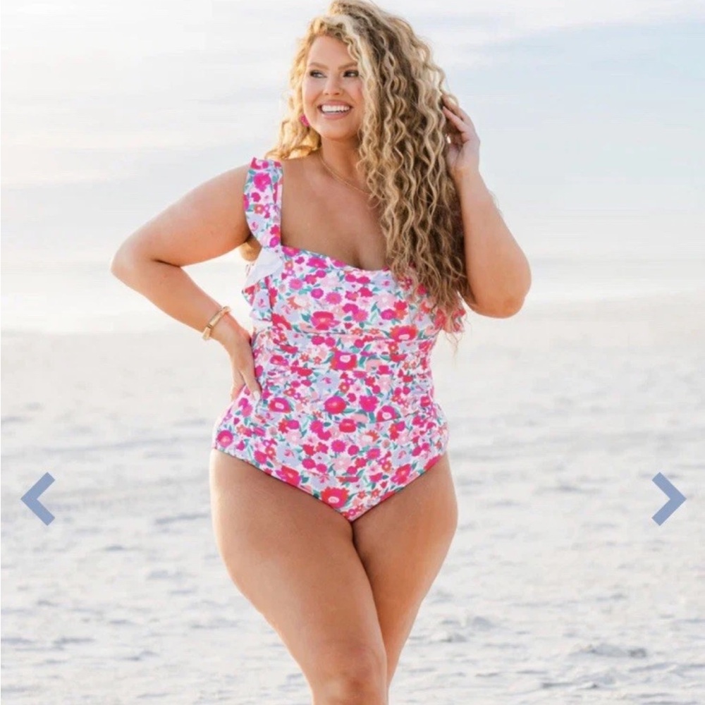 Chic Soul 3XL One Piece Swimsuit “Bahama Beauty” Pink Floral Plus Size Swim NWT - Picture 2 of 8